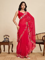 Lovely Red Color Georgette Fabric Casual Saree