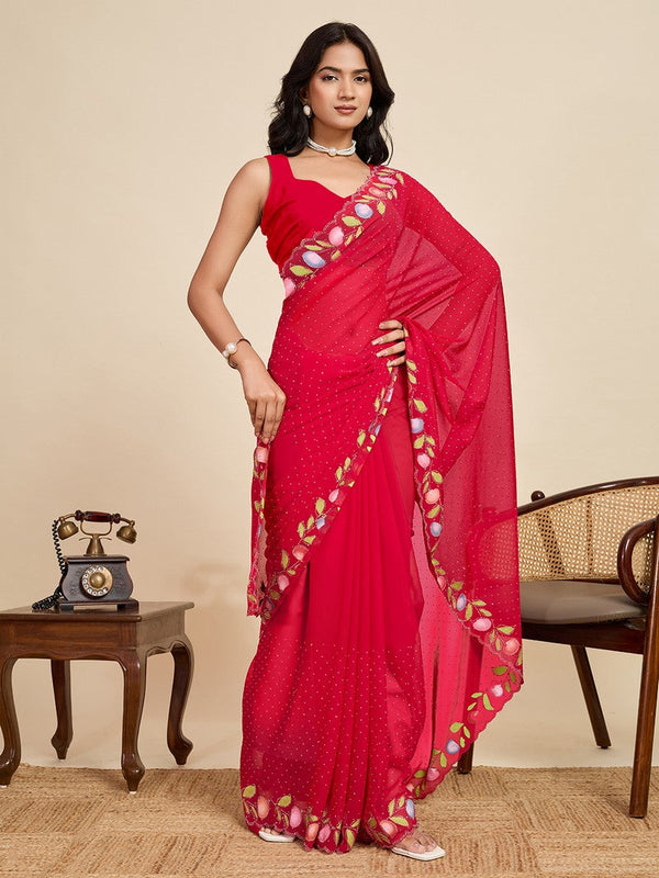 Lovely Red Color Georgette Fabric Casual Saree