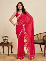 Lovely Red Color Georgette Fabric Casual Saree