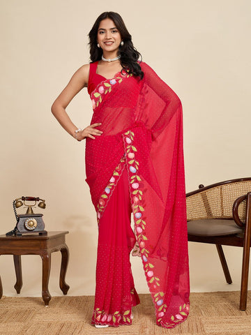 Lovely Red Color Georgette Fabric Casual Saree