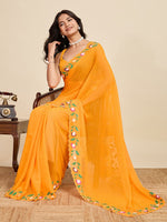 Lovely Mustard Color Georgette Fabric Casual Saree