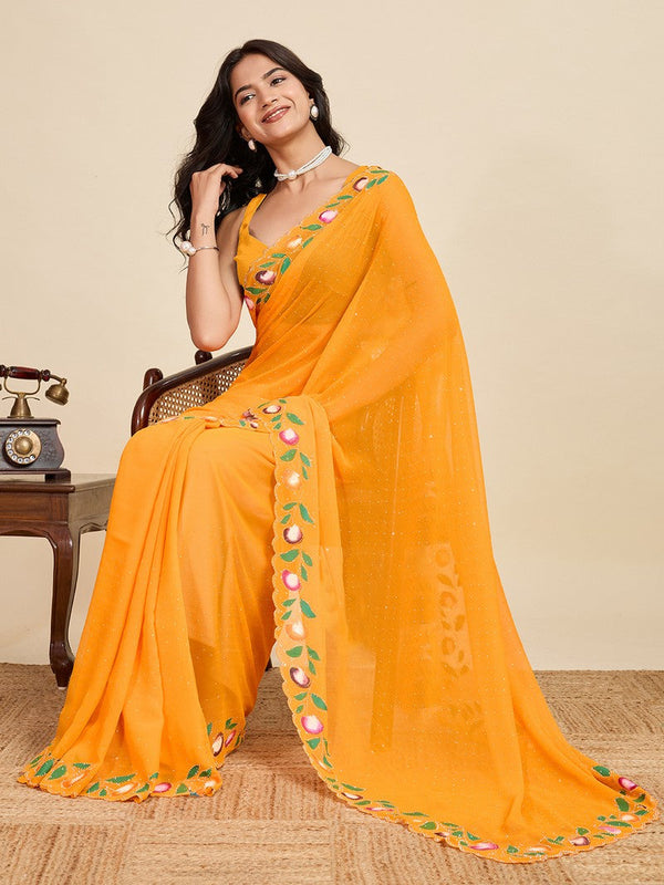 Lovely Mustard Color Georgette Fabric Casual Saree