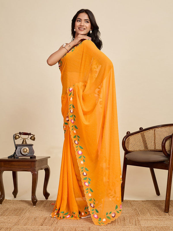 Lovely Mustard Color Georgette Fabric Casual Saree