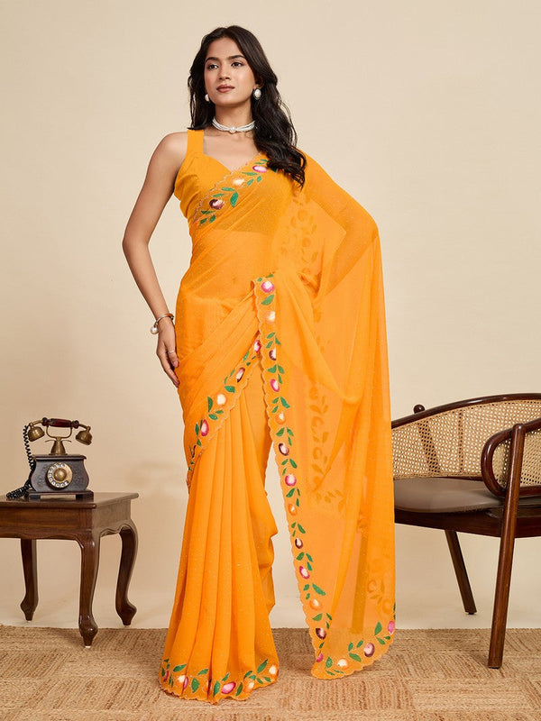 Lovely Mustard Color Georgette Fabric Casual Saree