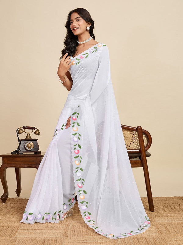 Lovely White Color Georgette Fabric Casual Saree