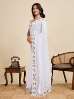 Lovely White Color Georgette Fabric Casual Saree