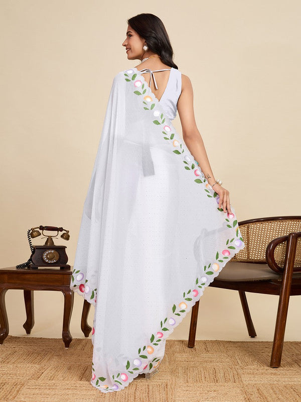 Lovely White Color Georgette Fabric Casual Saree
