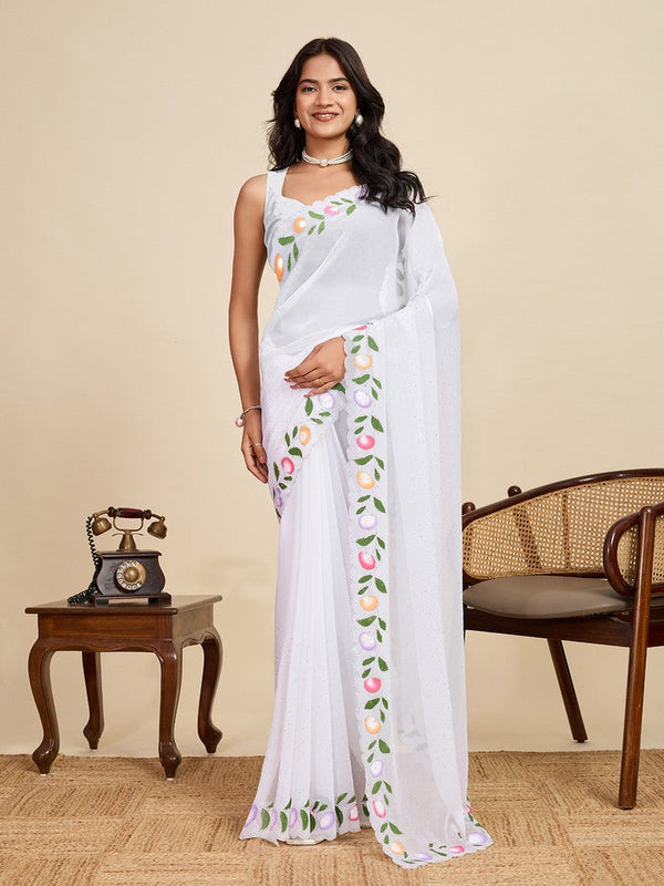 Lovely White Color Georgette Fabric Casual Saree