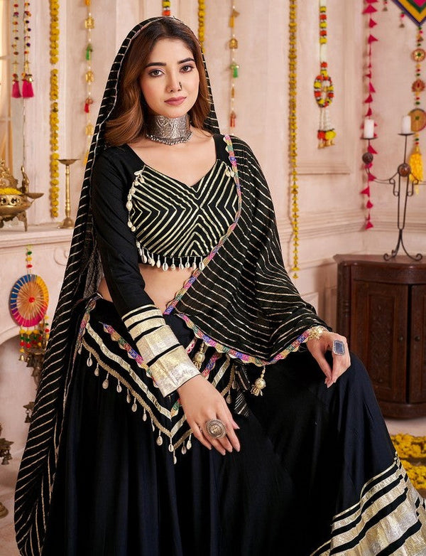 Charming Black Color Viscose Fabric Party Wear Lehenga