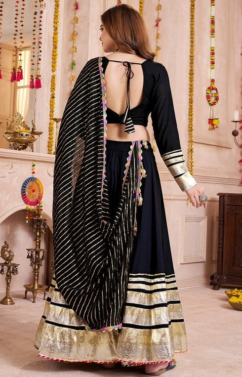 Charming Black Color Viscose Fabric Party Wear Lehenga