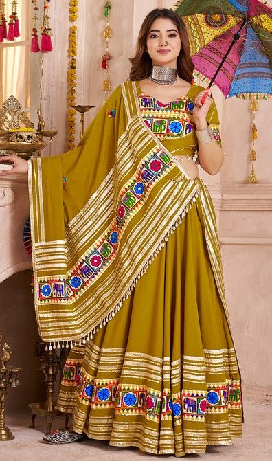 Charming Green Color Viscose Fabric Party Wear Lehenga