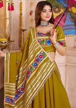 Charming Green Color Viscose Fabric Party Wear Lehenga