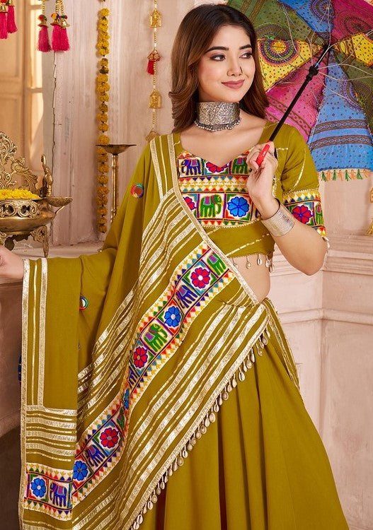 Charming Green Color Viscose Fabric Party Wear Lehenga