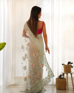 Lovely Aqua Color Twill Fabric Partywear Saree