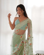Lovely Green Color Twill Fabric Partywear Saree