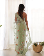 Lovely Green Color Twill Fabric Partywear Saree