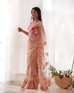 Lovely Peach Color Twill Fabric Partywear Saree