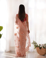 Lovely Peach Color Twill Fabric Partywear Saree
