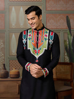 Desirable Black Color Cotton Fabric Mens Kurta