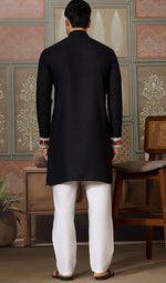 Desirable Black Color Cotton Fabric Mens Kurta