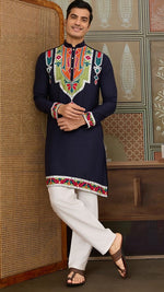 Desirable Navy Blue Color Cotton Fabric Mens Kurta