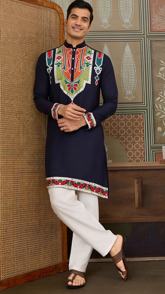 Desirable Navy Blue Color Cotton Fabric Mens Kurta