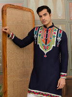 Desirable Navy Blue Color Cotton Fabric Mens Kurta