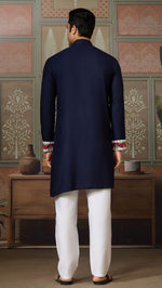 Desirable Navy Blue Color Cotton Fabric Mens Kurta