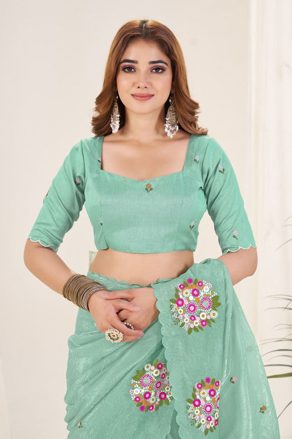 Ideal Green Color Crush Fabric Designer Saree