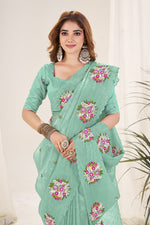 Ideal Green Color Crush Fabric Designer Saree
