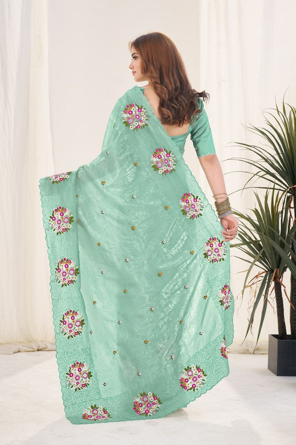 Ideal Green Color Crush Fabric Designer Saree