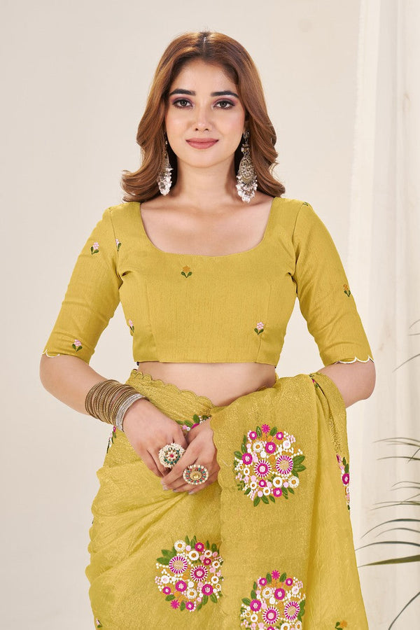 Ideal Mustard Color Crush Fabric Designer Saree