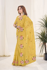 Ideal Mustard Color Crush Fabric Designer Saree