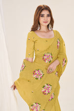 Ideal Mustard Color Crush Fabric Designer Saree