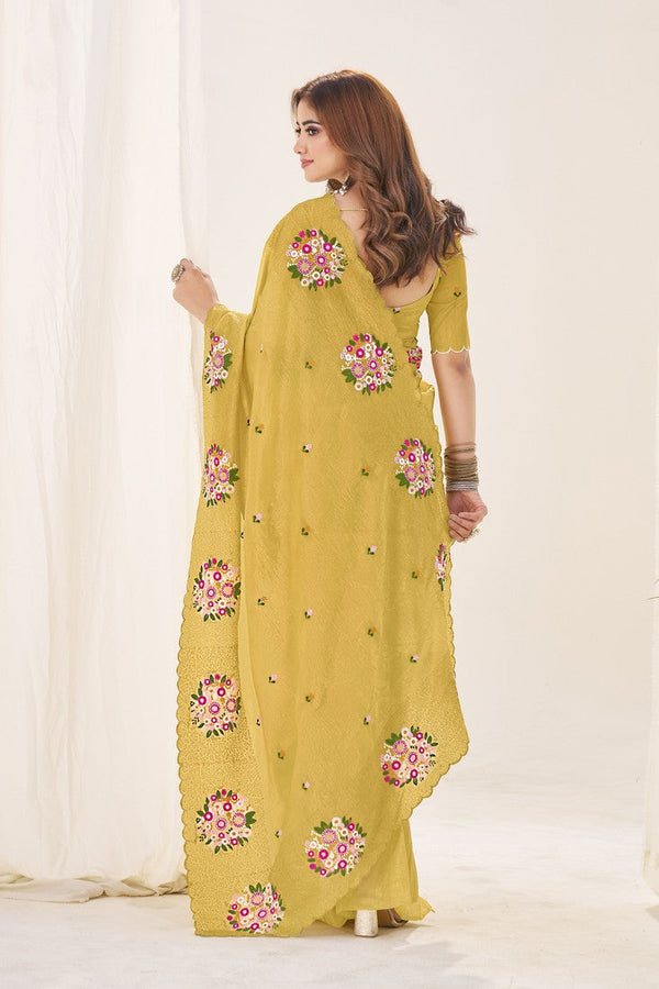 Ideal Mustard Color Crush Fabric Designer Saree