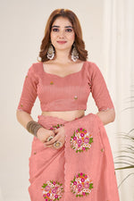 Ideal Peach Color Crush Fabric Designer Saree