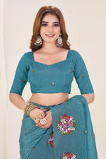 Ideal Teal Color Crush Fabric Designer Saree