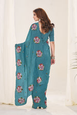 Ideal Teal Color Crush Fabric Designer Saree