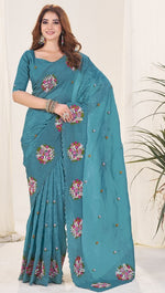 Ideal Teal Color Crush Fabric Designer Saree