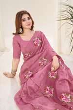 Ideal Pink Color Crush Fabric Designer Saree