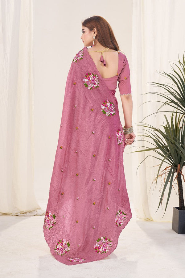Ideal Pink Color Crush Fabric Designer Saree