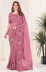 Ideal Pink Color Crush Fabric Designer Saree
