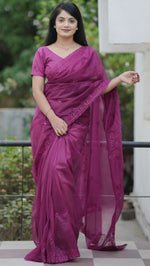Amazing Purple Color Net Fabric Designer Saree