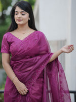 Amazing Purple Color Net Fabric Designer Saree