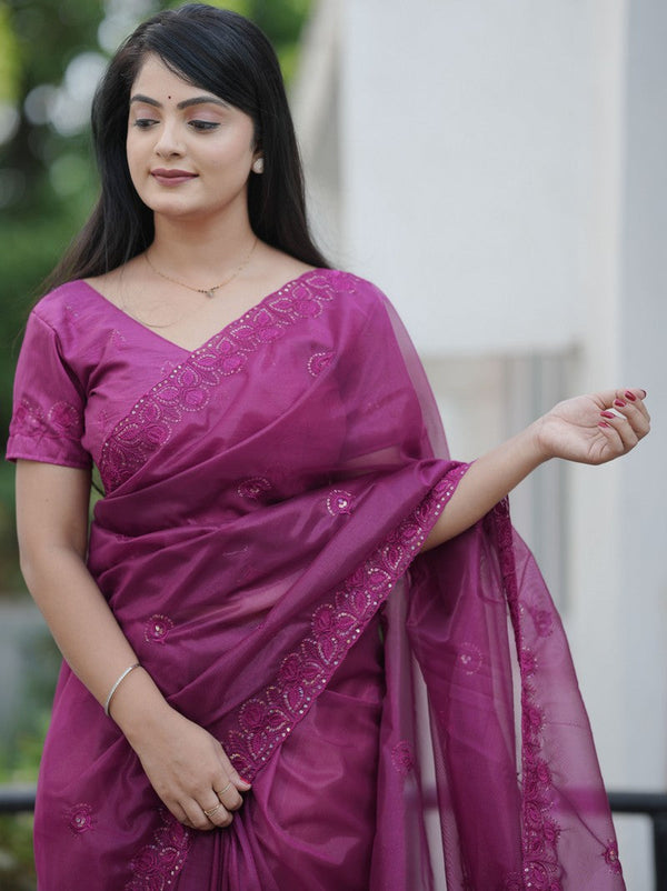 Amazing Purple Color Net Fabric Designer Saree