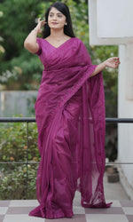 Amazing Purple Color Net Fabric Designer Saree