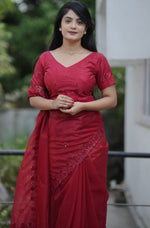 Amazing Maroon Color Net Fabric Designer Saree