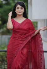 Amazing Maroon Color Net Fabric Designer Saree