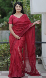 Amazing Maroon Color Net Fabric Designer Saree