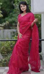 Amazing Pink Color Net Fabric Designer Saree